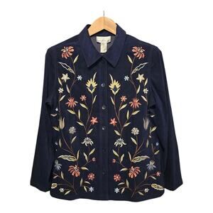 Susan Graver Jacket Womens S Blue Floral Embroidered Cottagecore Boho Chic NWT
